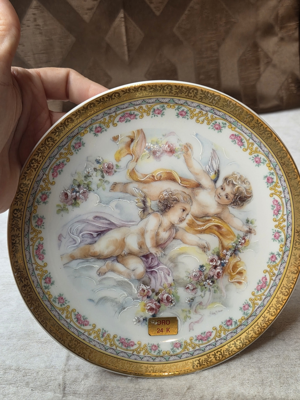 Limoges Porcelain Plate with Cherubs and Gold Trim